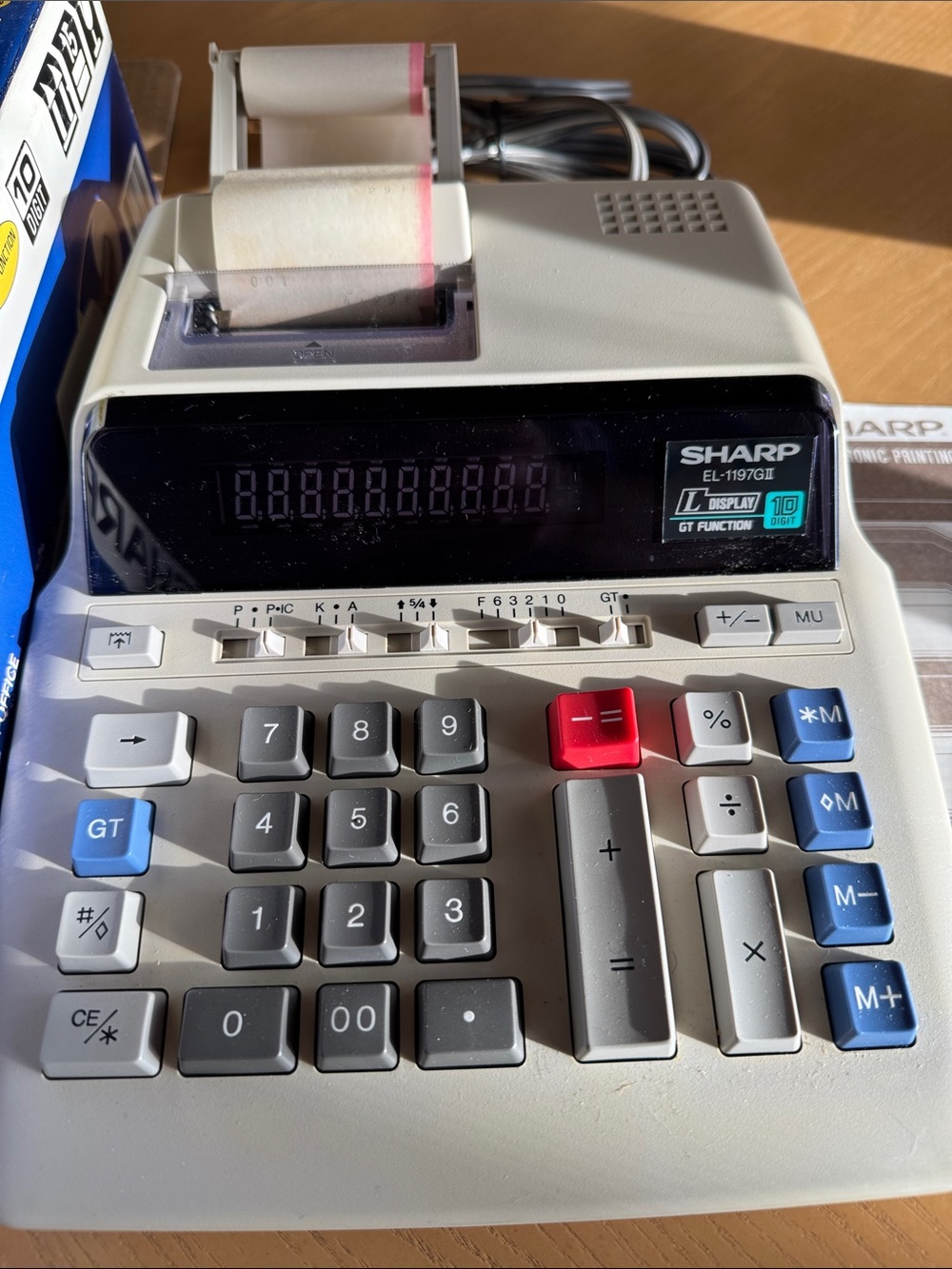 Sharp EL-1197GII Printingy Calculator in Beige with Blue & Red Keys